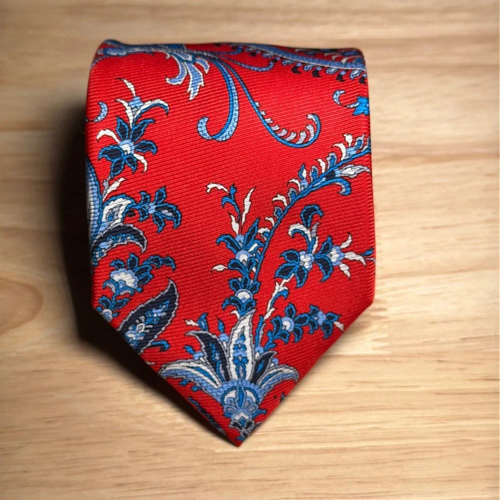 Jos. A. Bank Reserve Tie Mens OS Red Floral Paisley Silk Luxury Necktie Office